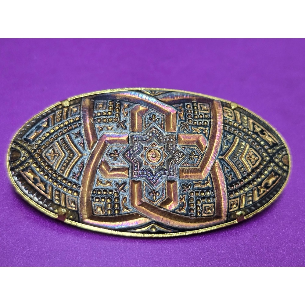 Damascene Style Modern Brooch Gold Copper Tones